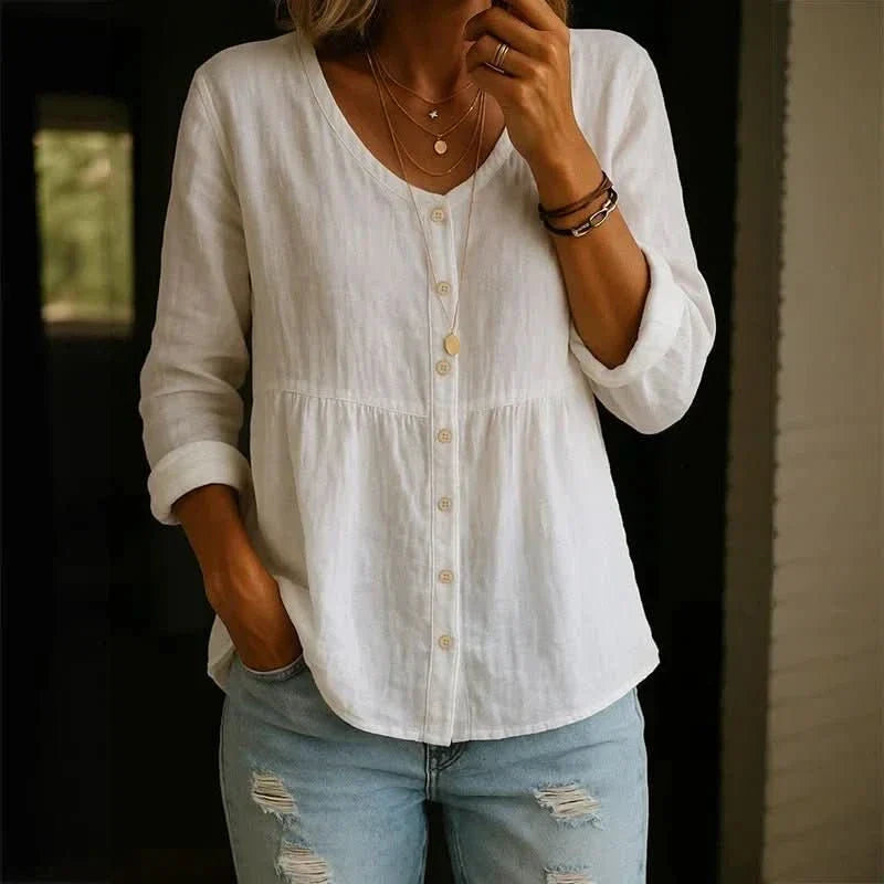 Breathable Linen Blouse V Neck