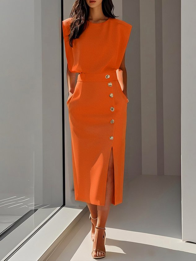 Mirena™ | Sleeveless Side Button Midi Dress