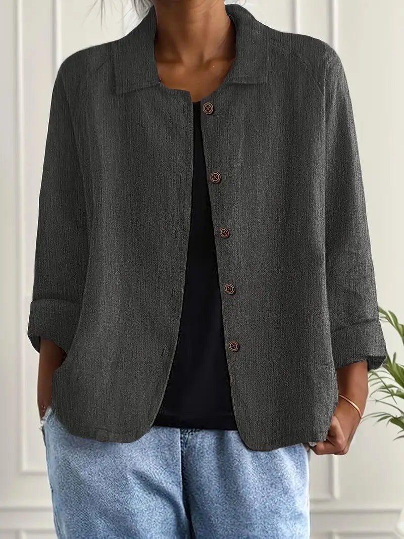 Zelina | Charcoal Crinkled Open Shirt