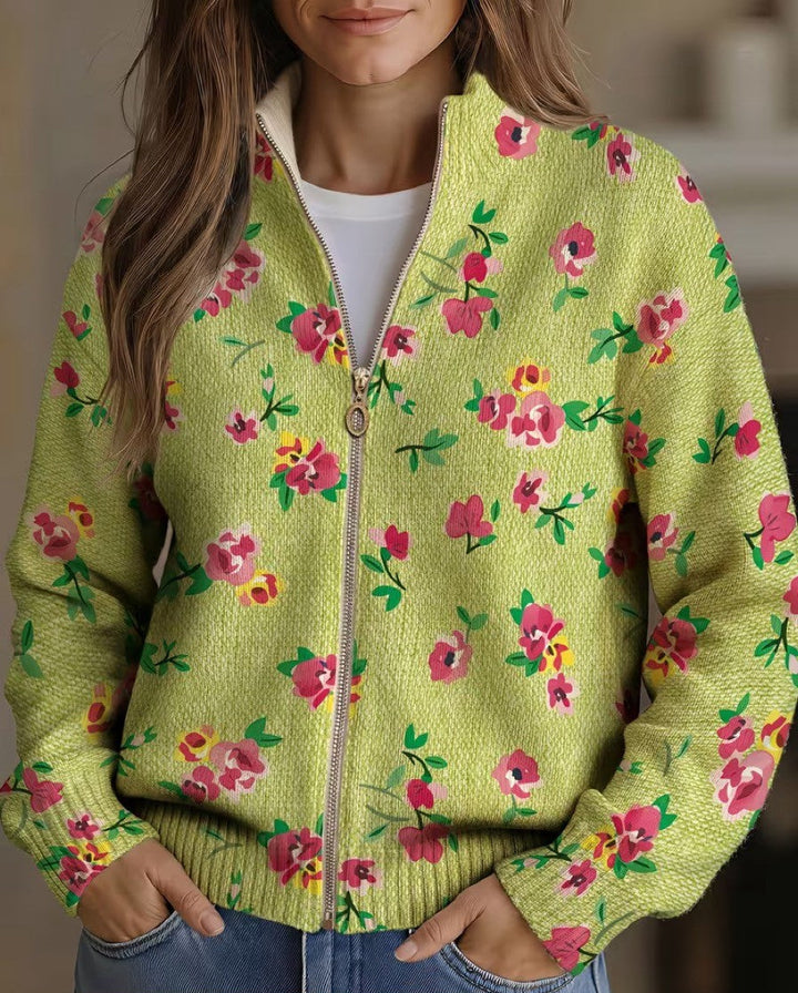 Antonia | Pink Floral Lime Zip Cardigan