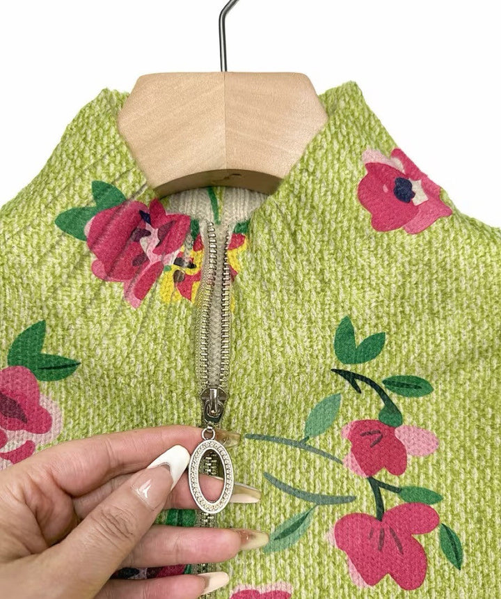 Antonia | Pink Floral Lime Zip Cardigan