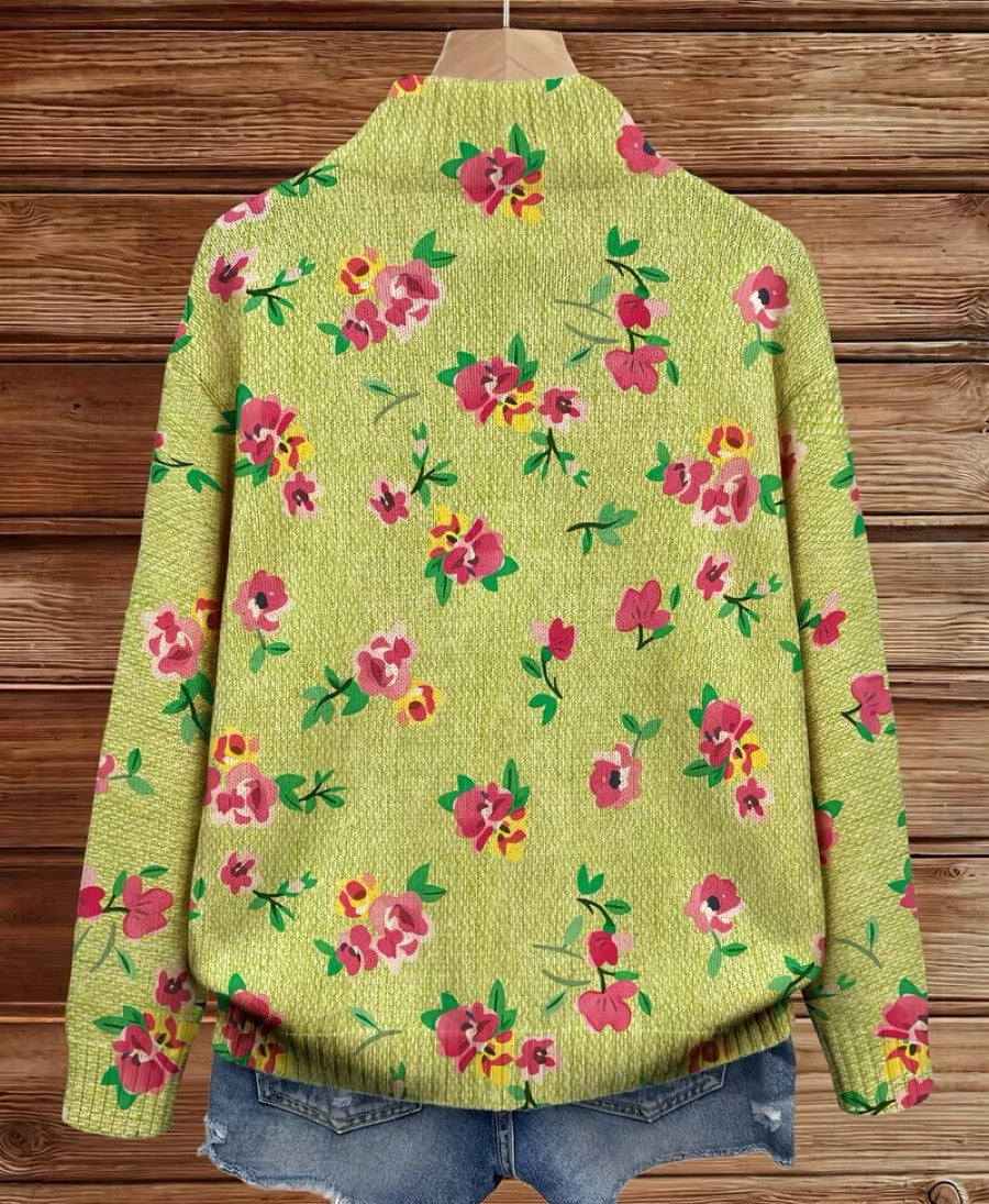 Antonia | Pink Floral Lime Zip Cardigan