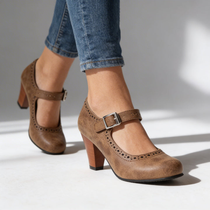 Hattie | Suede Mary Jane Brogue Block Heels