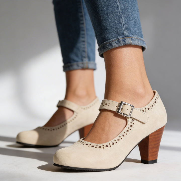 Hattie | Suede Mary Jane Brogue Block Heels