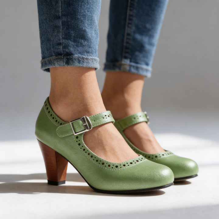 Hattie | Suede Mary Jane Brogue Block Heels