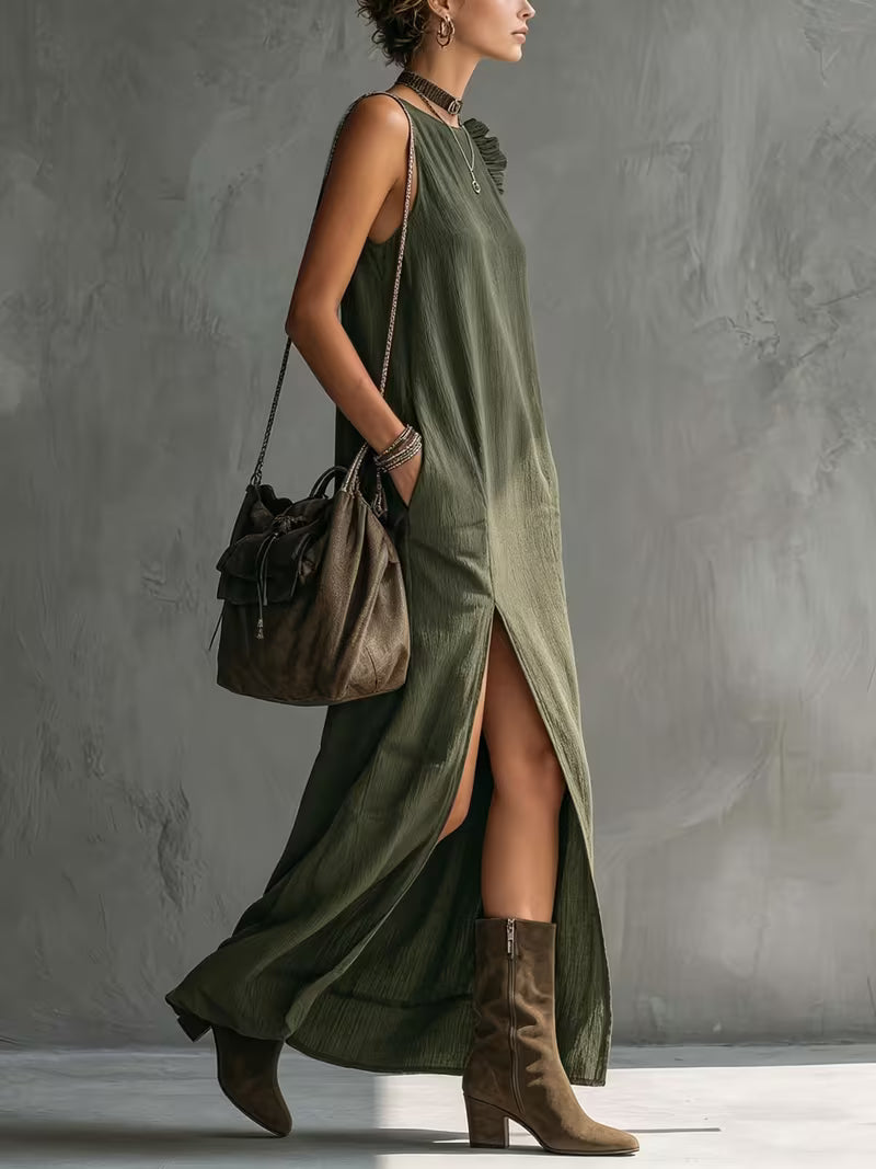 Emara™ | Elegant Ruffle Detail Maxi Dress