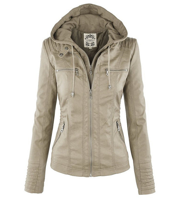 Monica | Hooded Faux Leather Biker Jacket