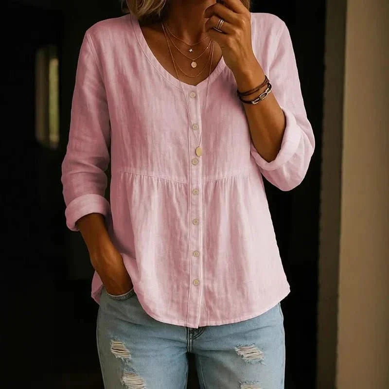 Breathable Linen Blouse V Neck