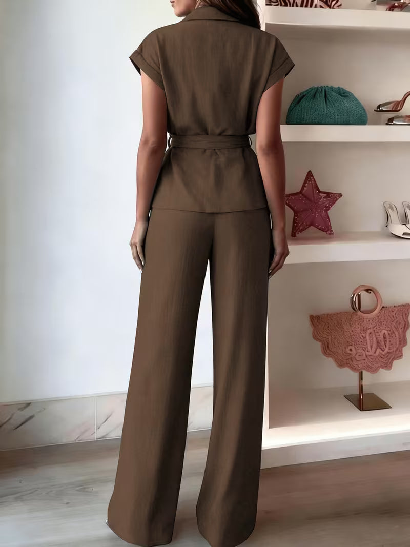 Camellia™ | Elegant Belted Wide Leg Pant Set