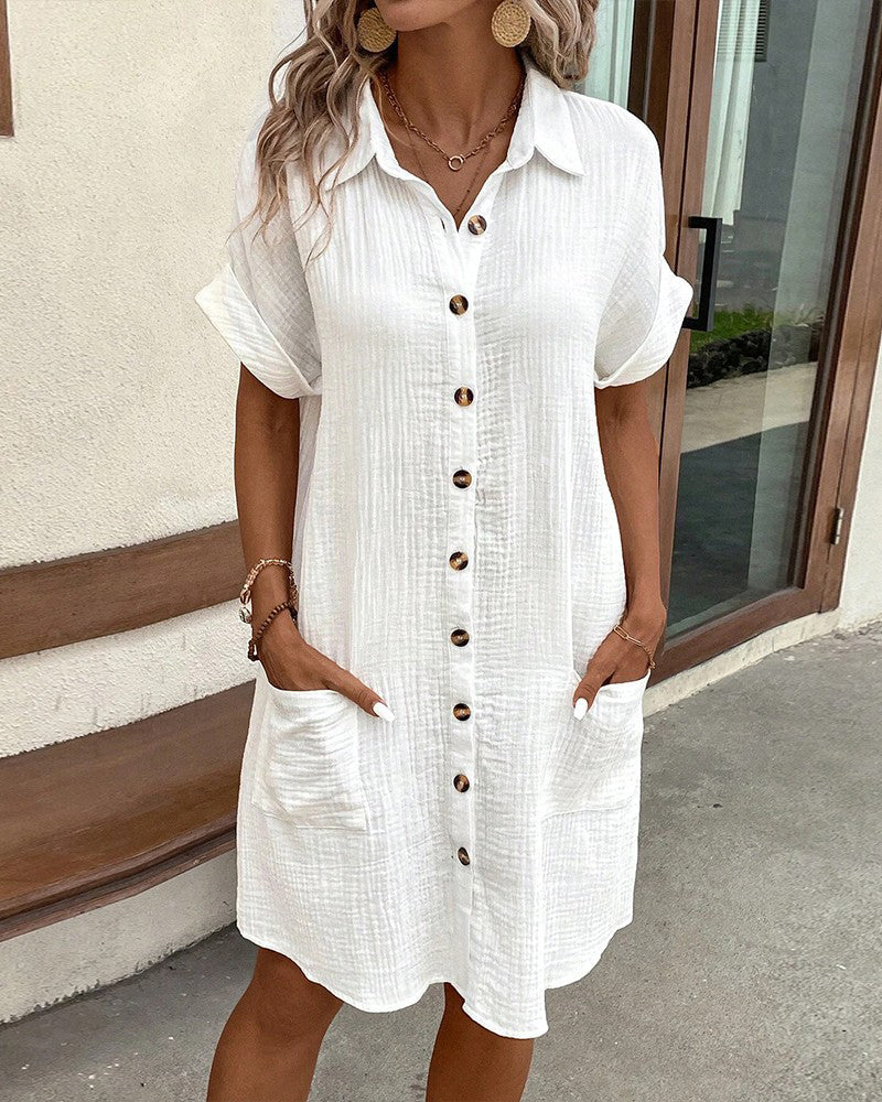 Women's Summer Dress | Collared Mini Button Front Pocket