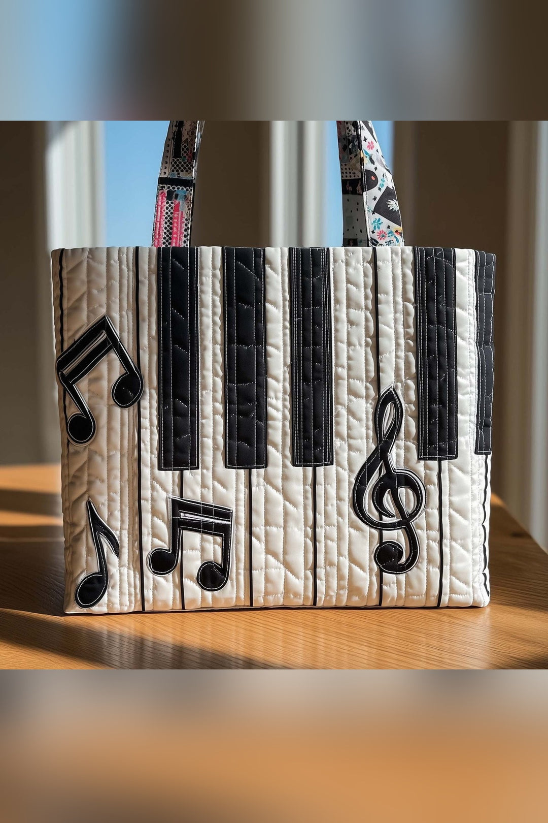 Dorcas™ | Piano Keys & Music Notes Quilted Tote Bag