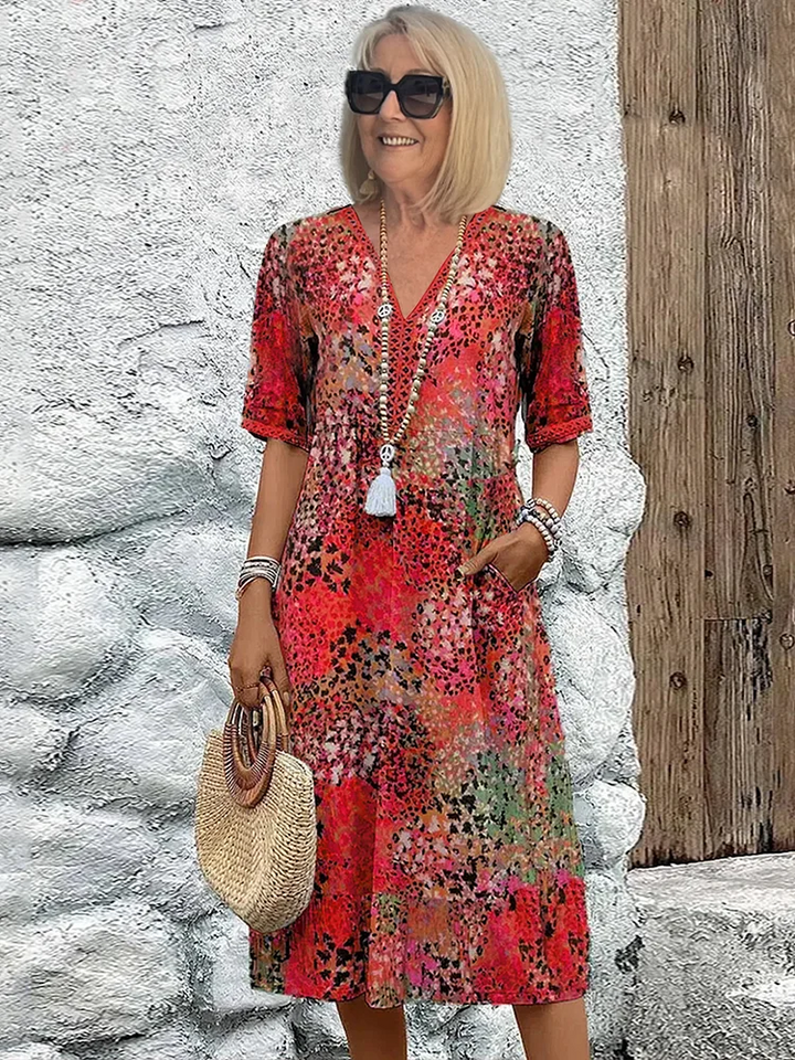 Tamsin | Vibrant Midi Dress with Elegant Tummy Coverage