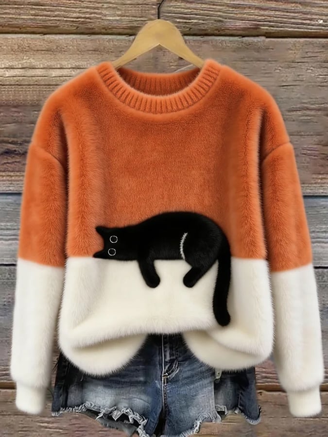 Millie | Cat Print Fluffy Sweater
