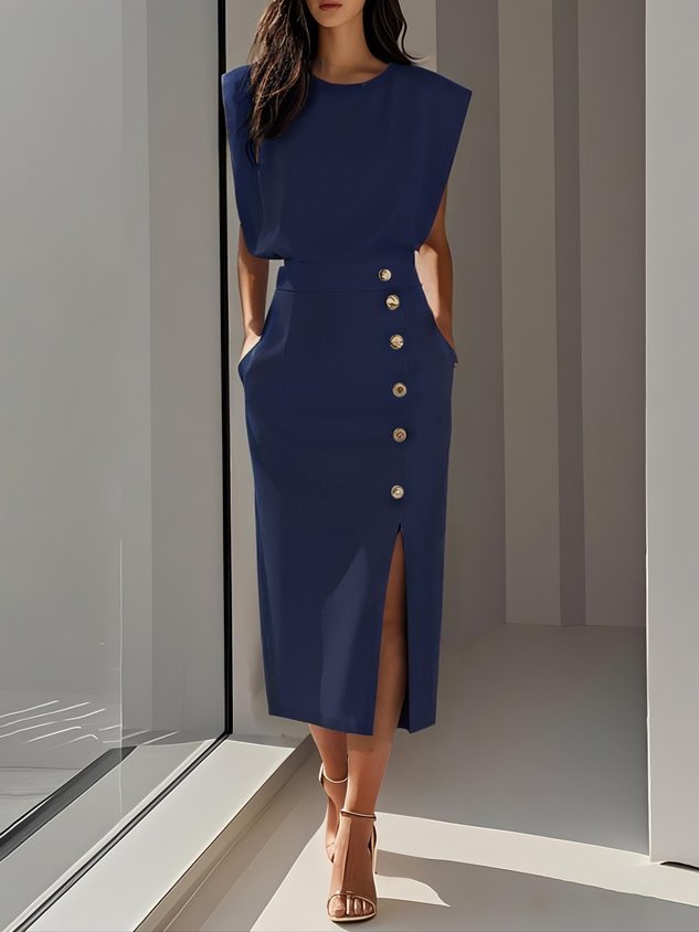 Mirena™ | Sleeveless Side Button Midi Dress