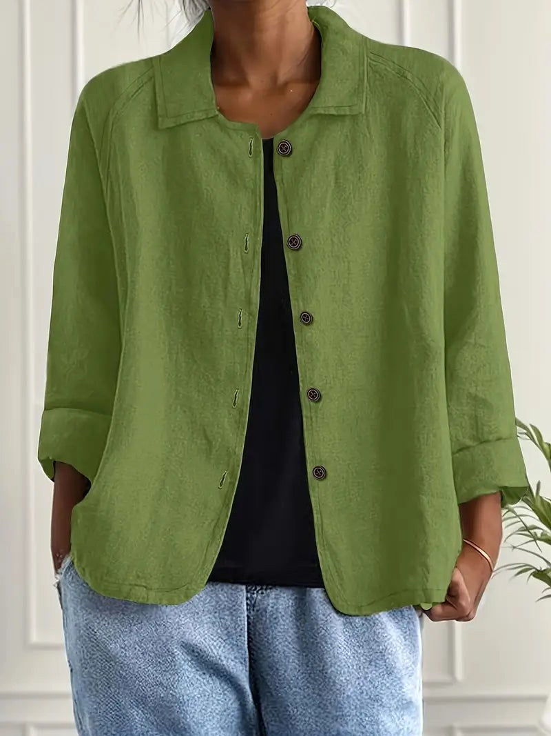 Calliste | Green Smooth Weave Open Shirt