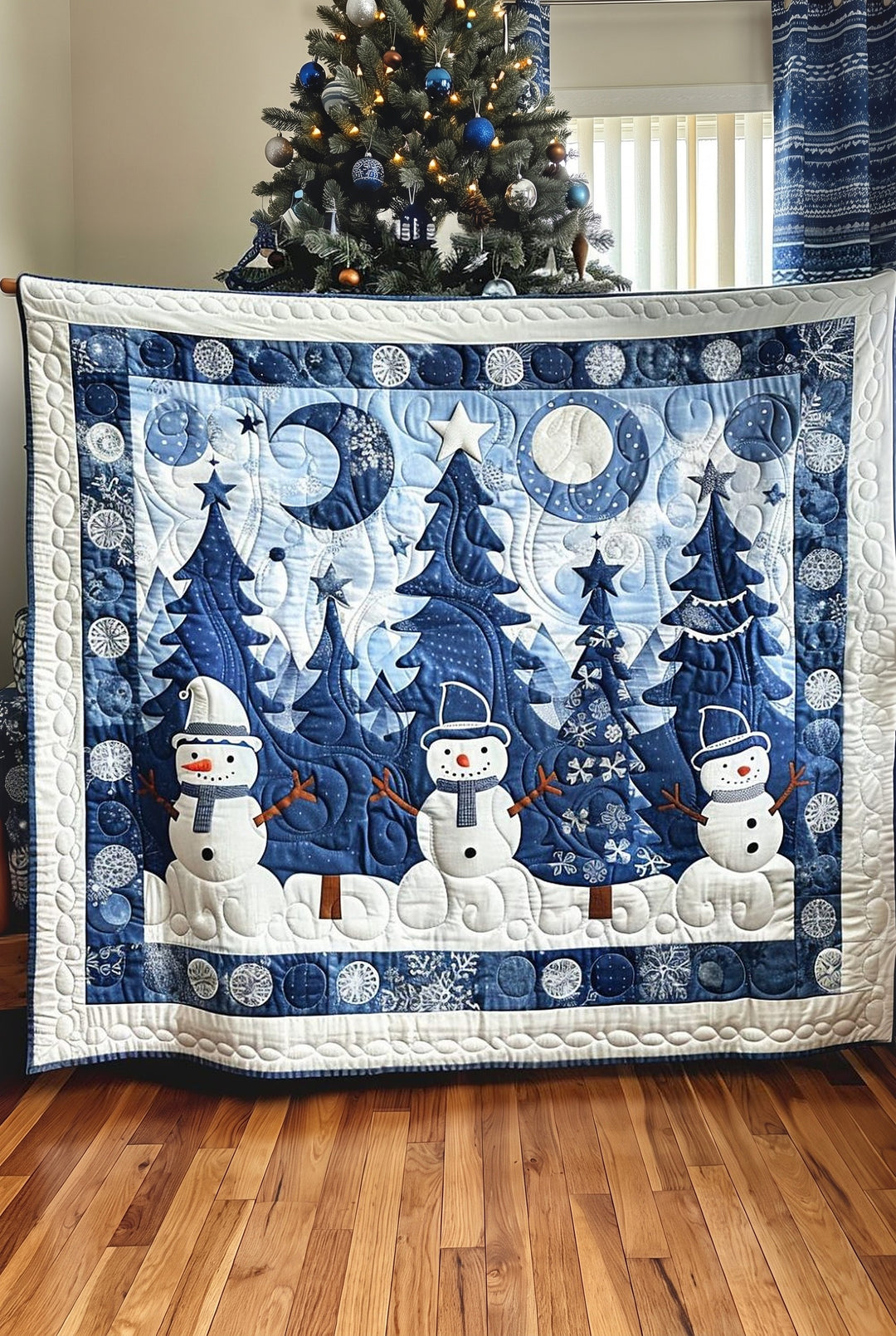 Eluned™ | Moonlit Snowmen Quilted Blanket