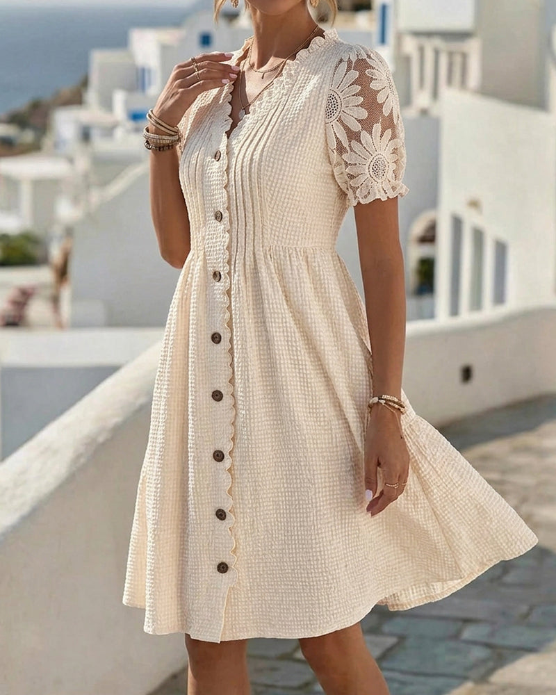 Deneke™ | Elegant Lace Sleeve Button Dress