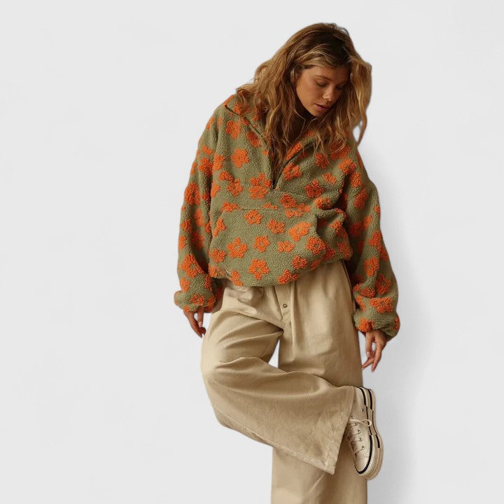 Ceri | Floral Fleece Quarter-Zip