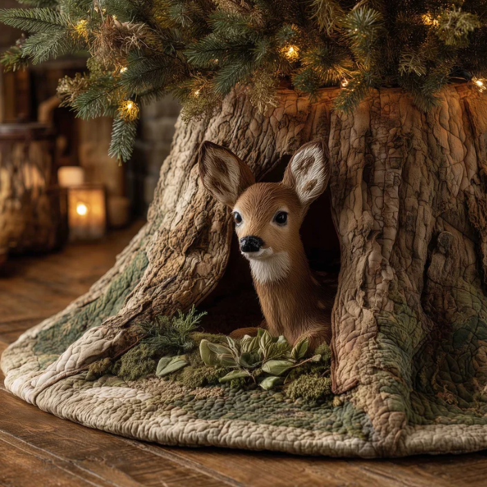 Tesni™ | Fawn At The Stump Quilted Tree Skirt