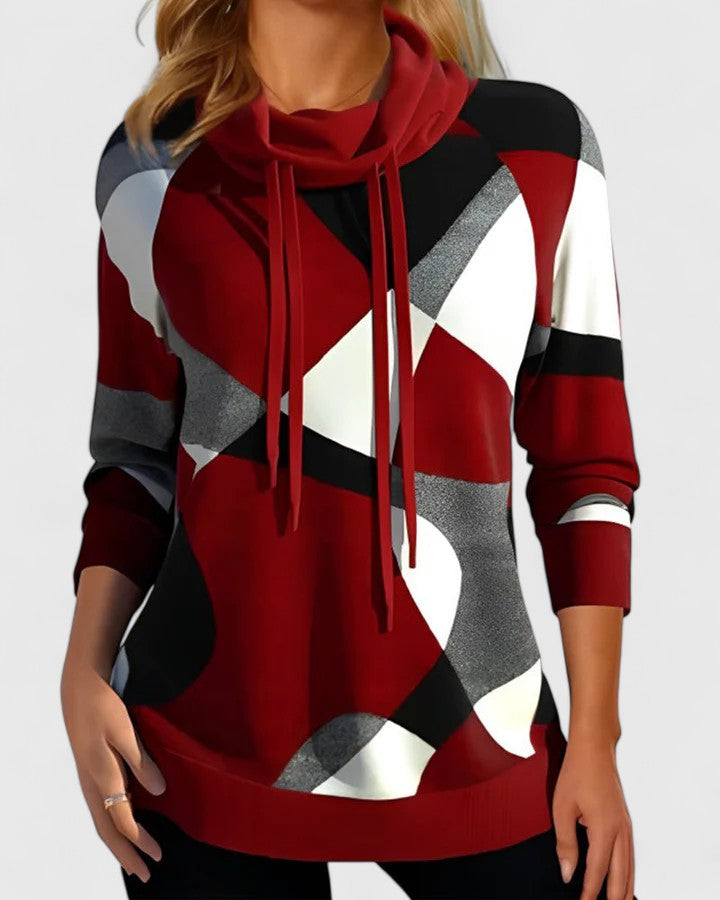 Morven | Geometric Print Cowl-Neck Sweatshirt