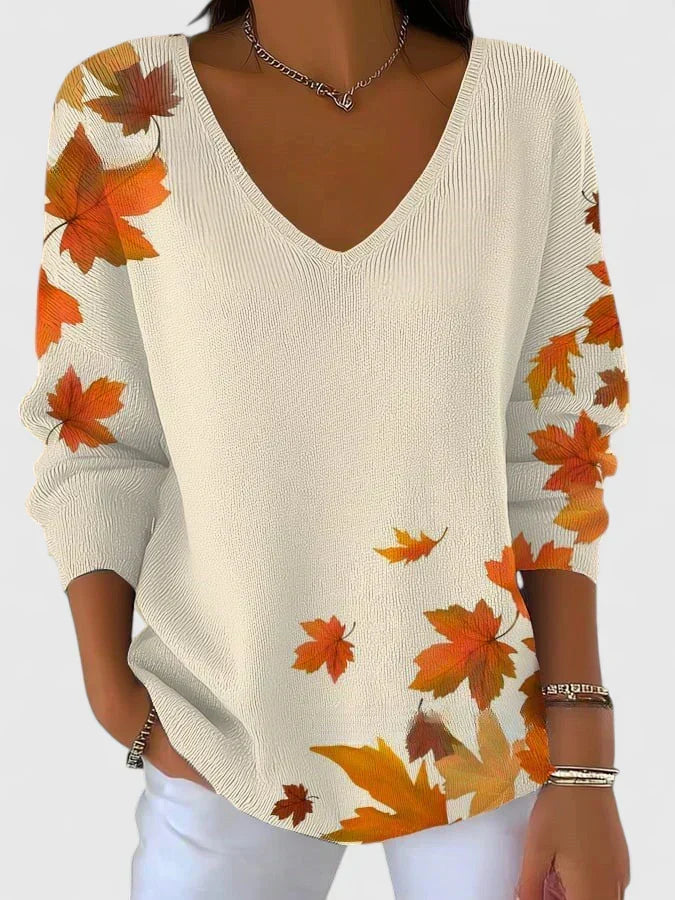 Edina | Maple Leaf V-Neck Sweater