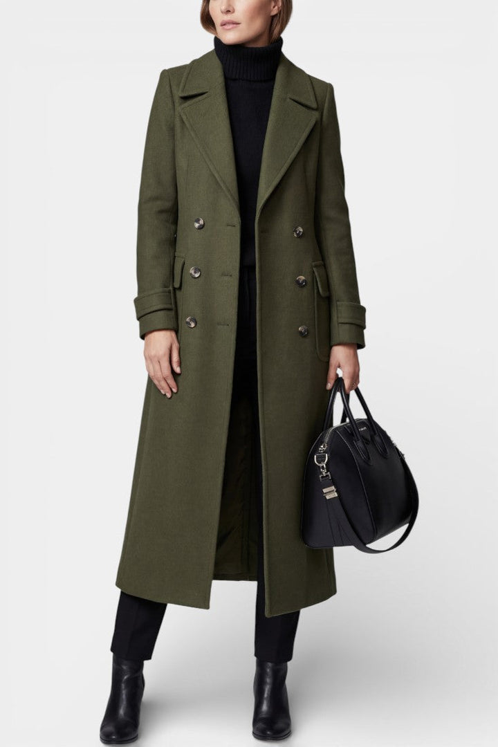 Elegant Double-Breasted Franka Long Wool Coat with Tailored Fit