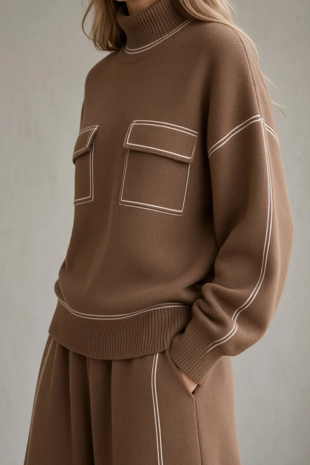 Oona | Contrast Stitch Knit Top and Skirt Set