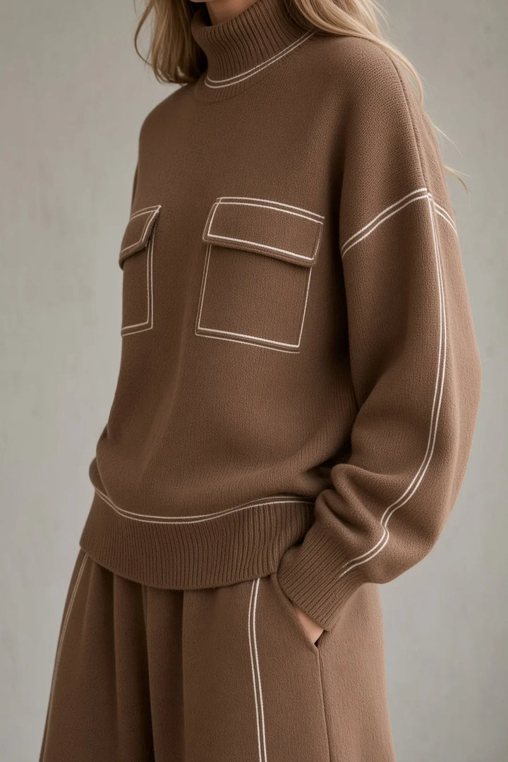 Oona | Contrast Stitch Knit Top and Skirt Set