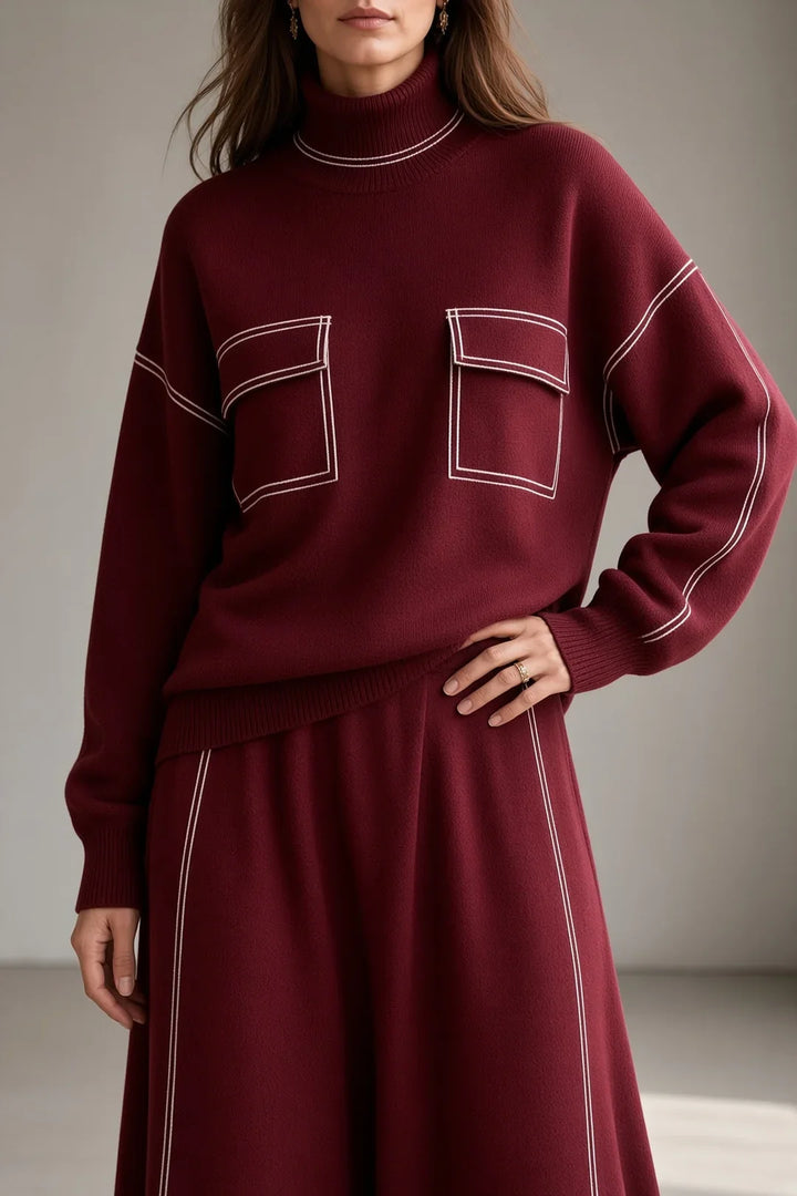 Oona | Contrast Stitch Knit Top and Skirt Set