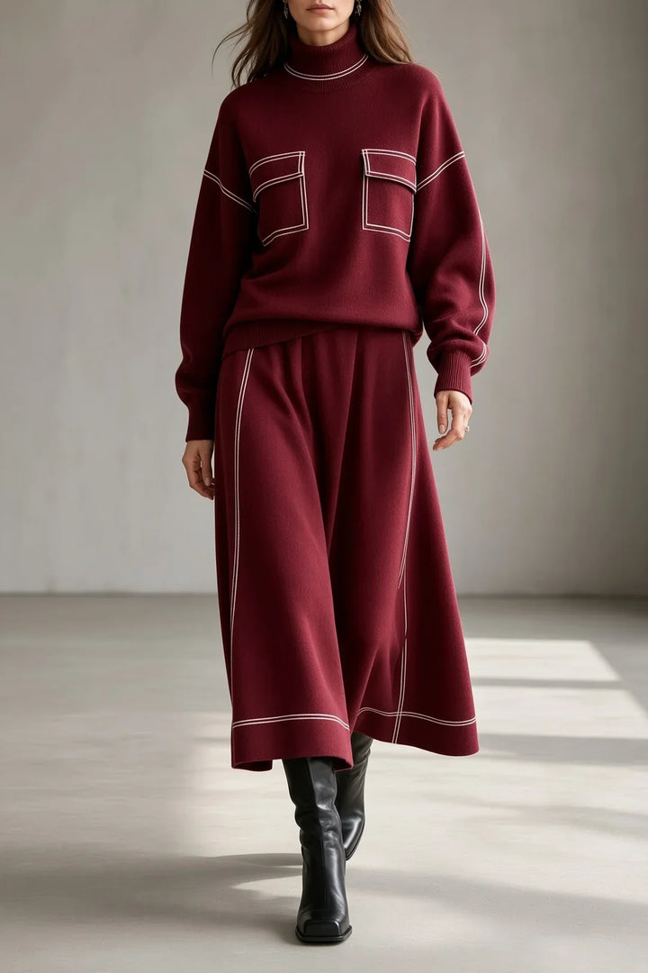 Oona | Contrast Stitch Knit Top and Skirt Set