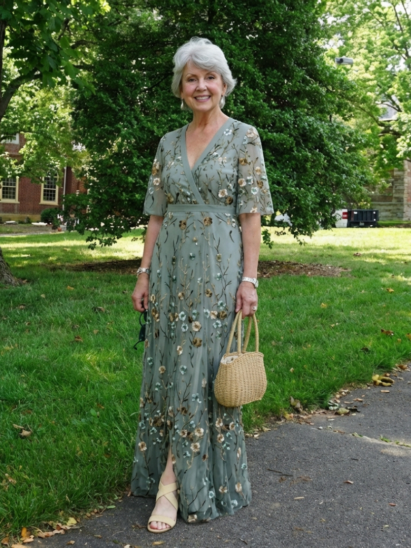 Melodi – Long floral dress with V-neck