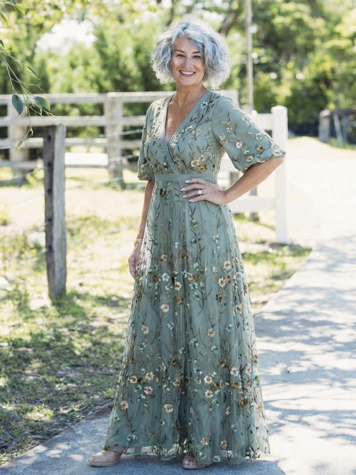 Melodi – Long floral dress with V-neck