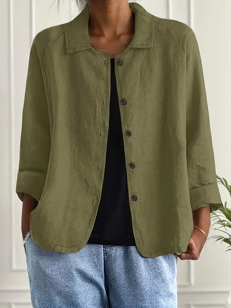 Aurelienne | Olive Smooth Weave Open Shirt