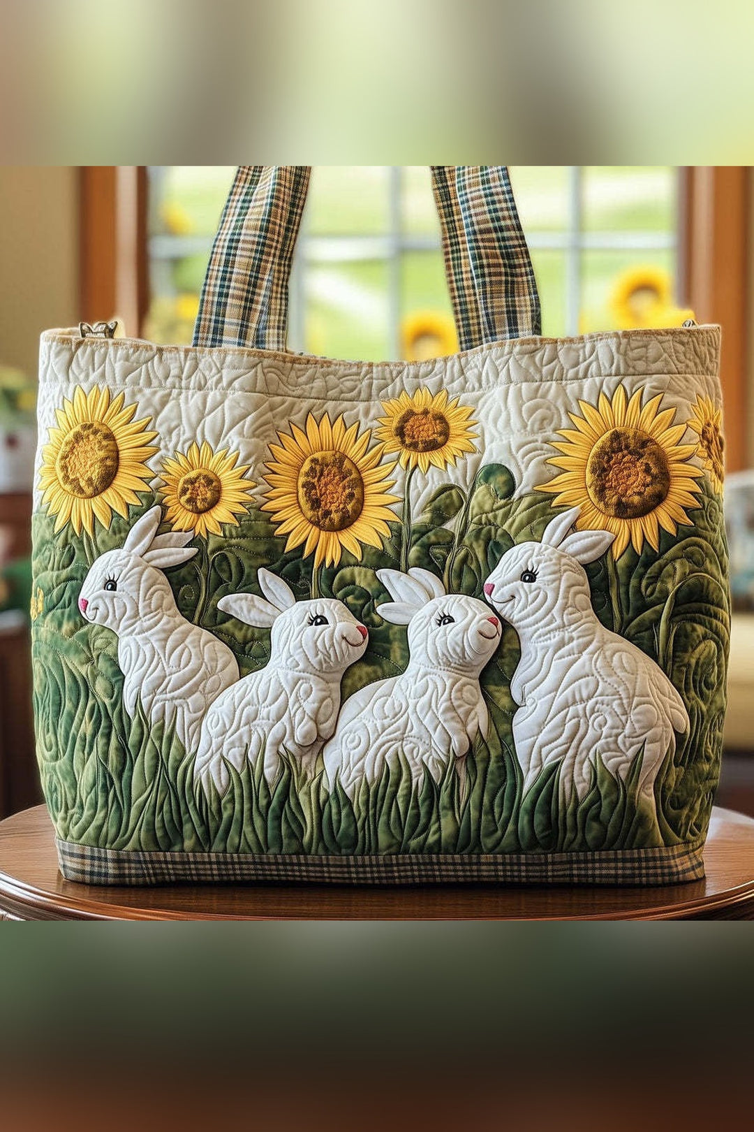 Helewise™ | Bunny Rabbits & Sunflowers Quilted Tote Bag