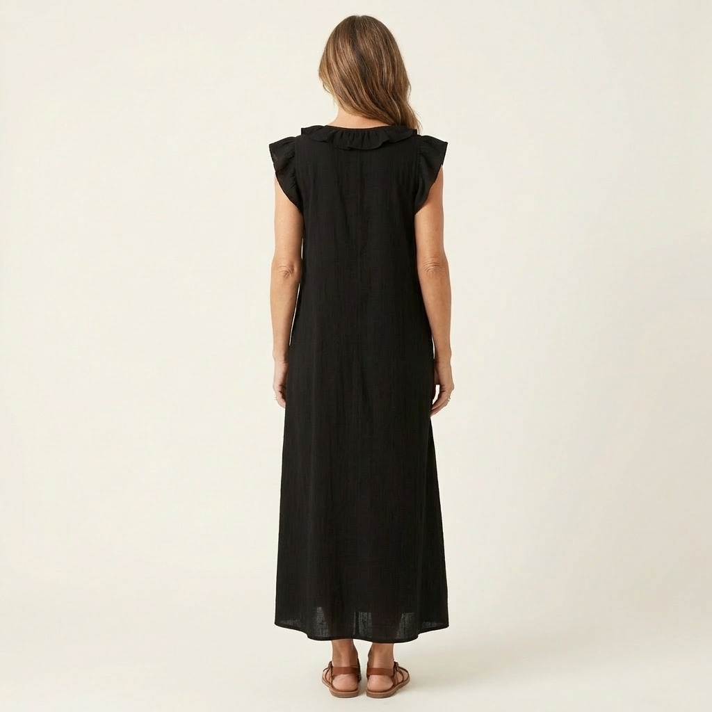 Roselia | Ruffle V-Neck Linen Maxi Dress