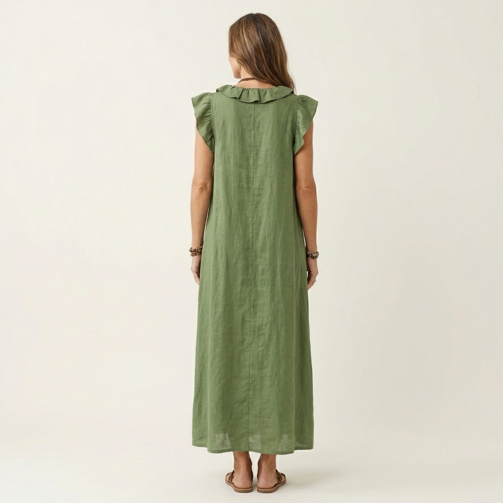 Roselia | Ruffle V-Neck Linen Maxi Dress