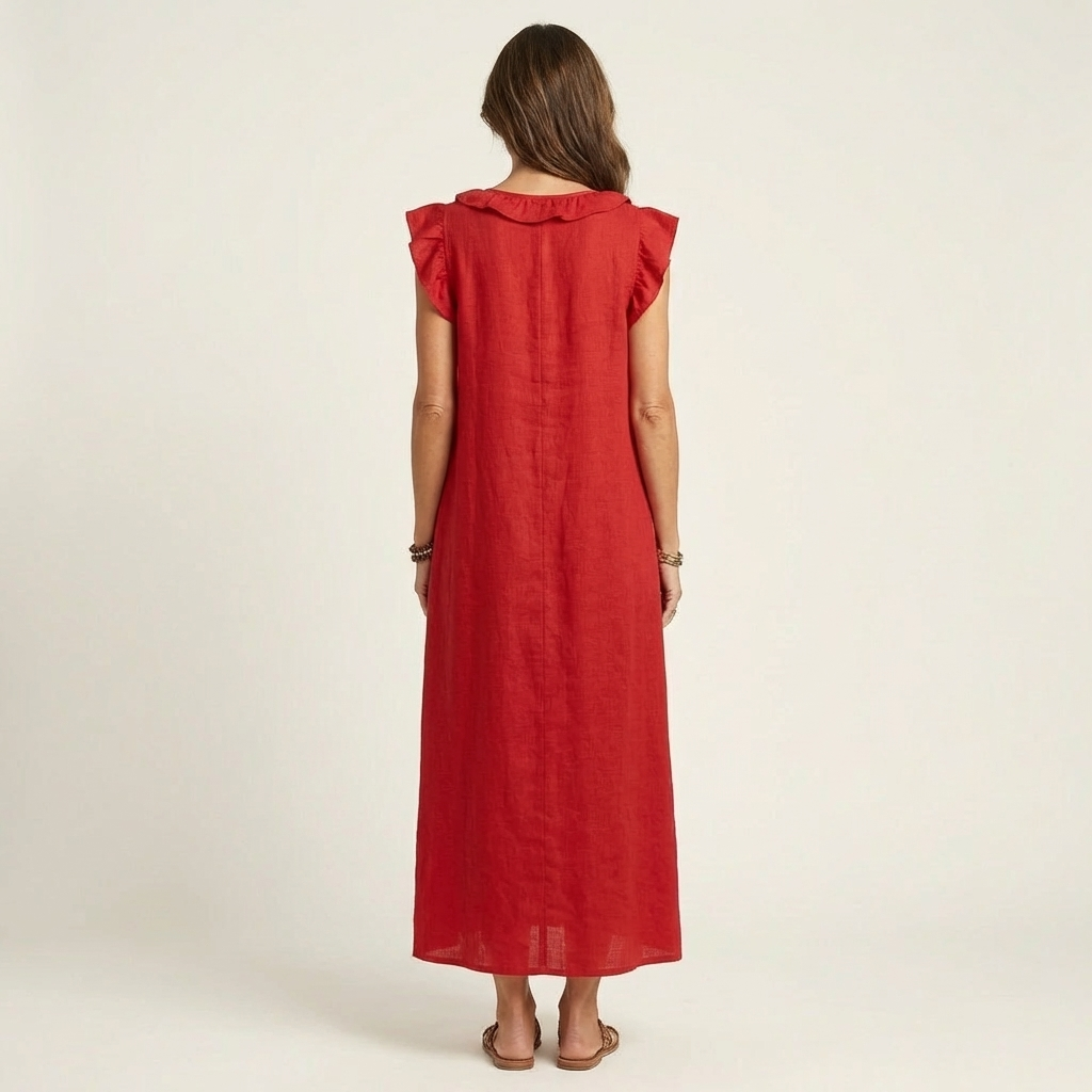 Roselia | Ruffle V-Neck Linen Maxi Dress