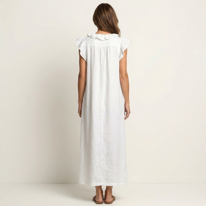 Roselia | Ruffle V-Neck Linen Maxi Dress