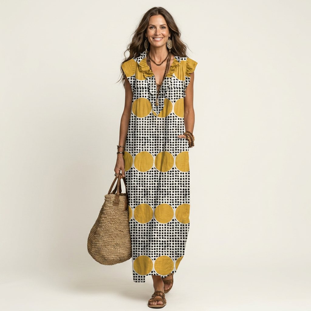 Paloma | Ruffle V-Neck Linen Maxi Dress