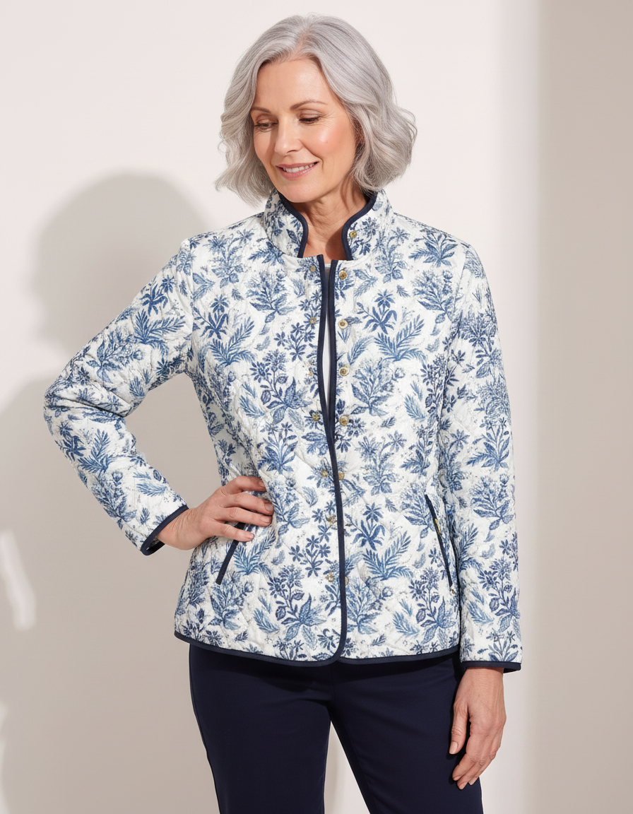 Delphine | Indigo Leaf Quilted Jacket