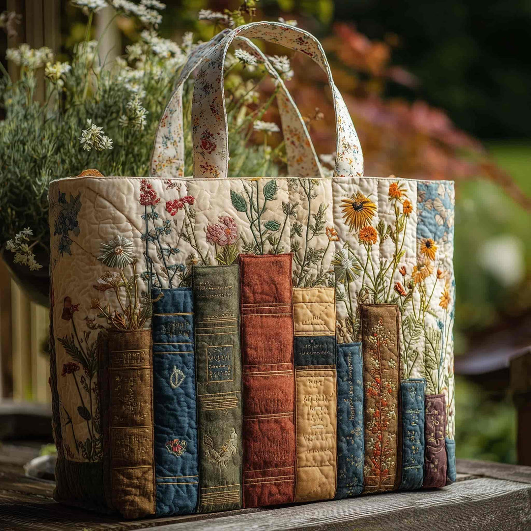 Jocosa™ | Books and Flowers Quilted Tote Bag