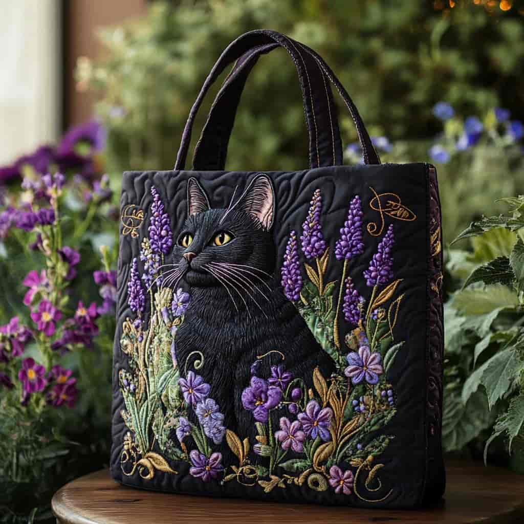 Katharina™ | Moonlit Meow Quilted Tote Bag