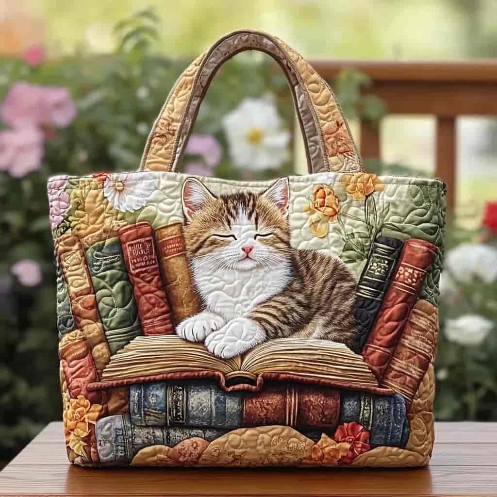 Hebe™ | Golden Cat Quilted Tote Baq Quilted Tote Bag