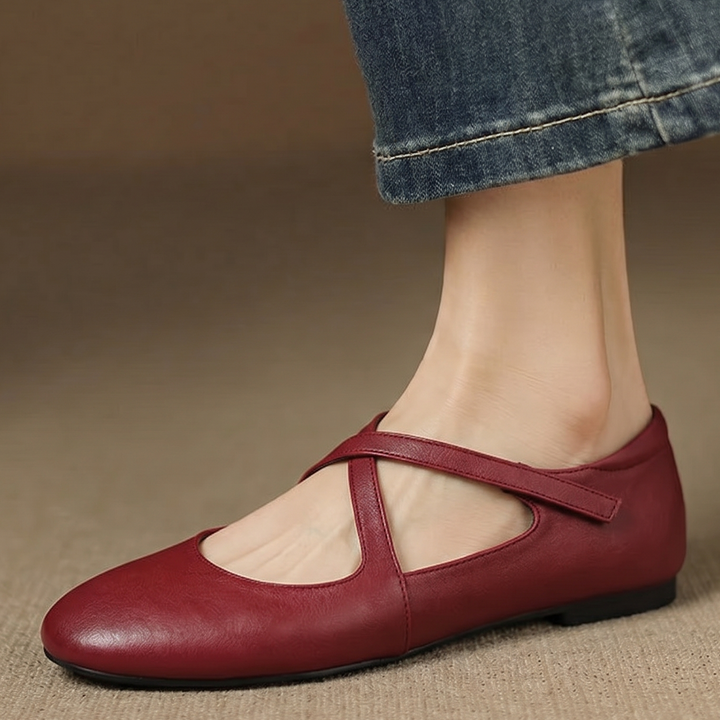 Muriel | Cross-Strap Leather Flats