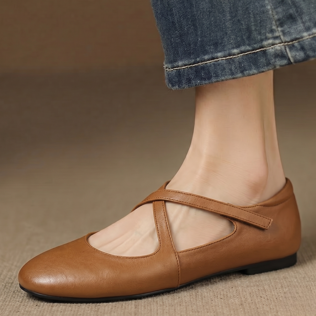 Muriel | Cross-Strap Leather Flats