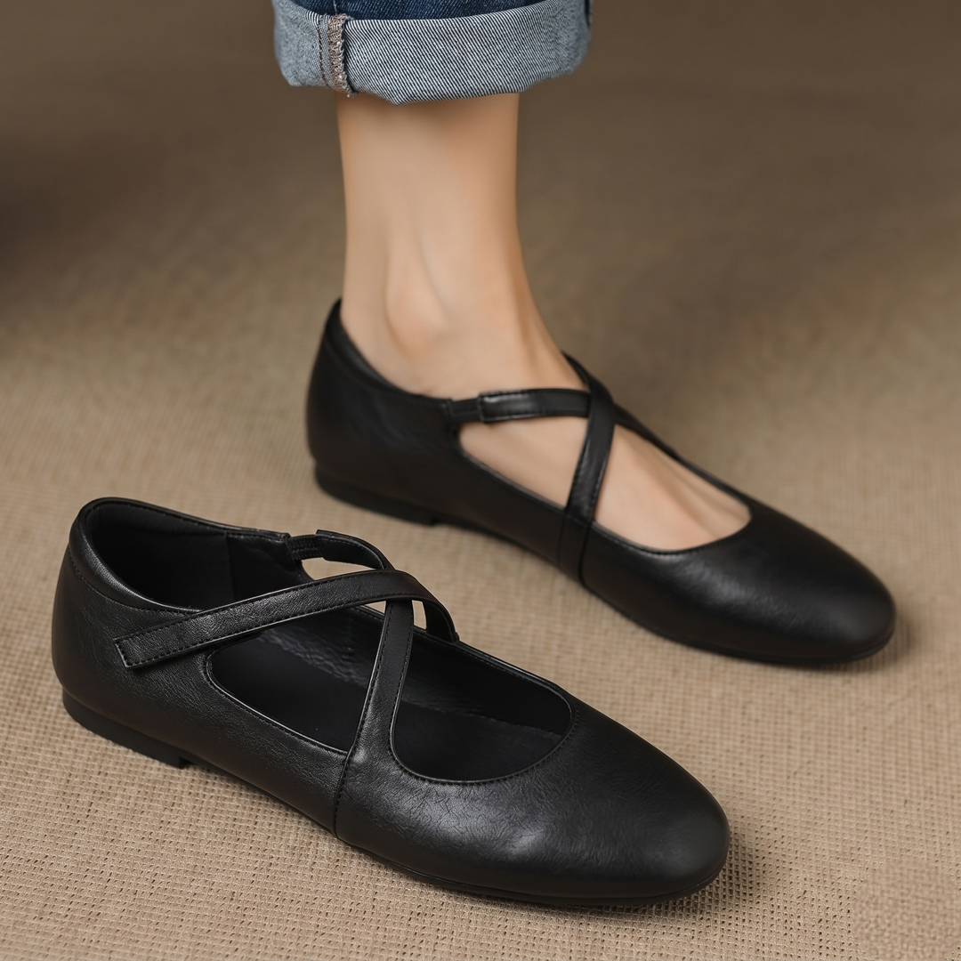 Muriel | Cross-Strap Leather Flats