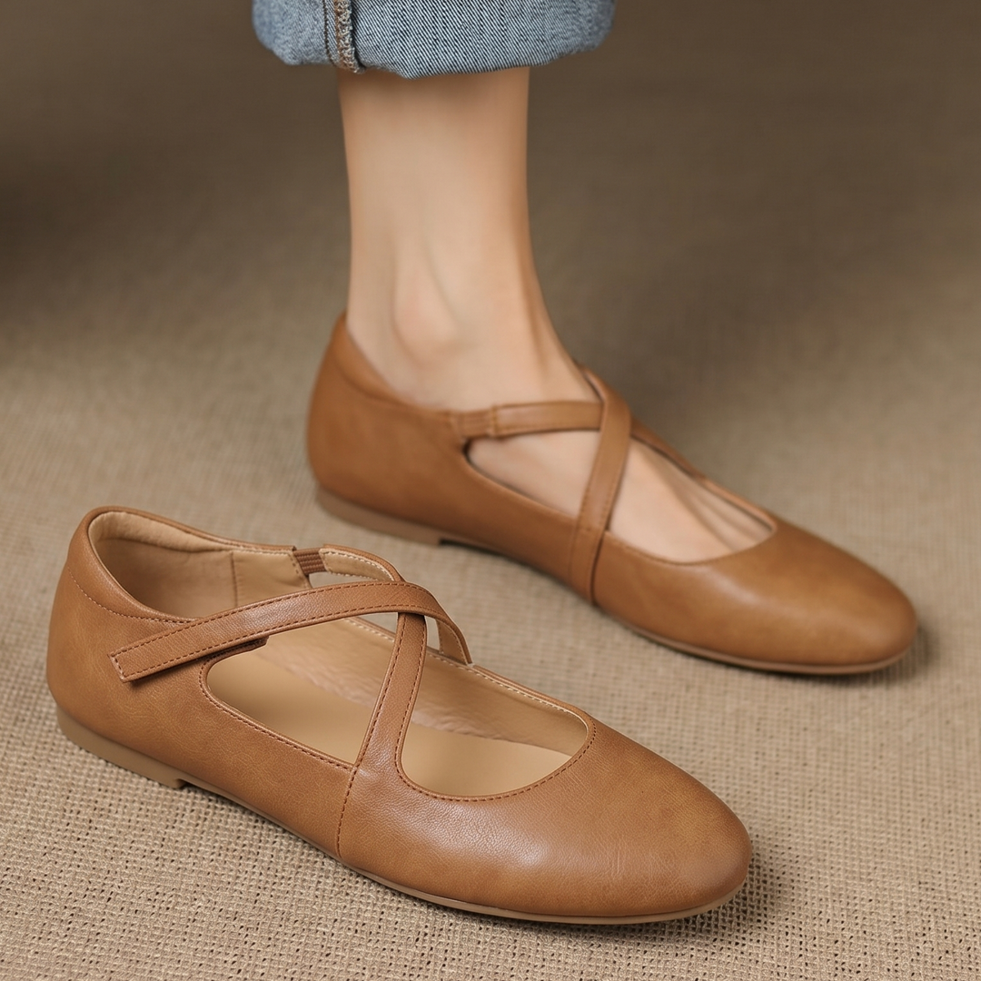 Muriel | Cross-Strap Leather Flats