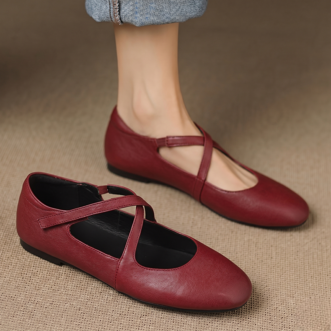 Muriel | Cross-Strap Leather Flats