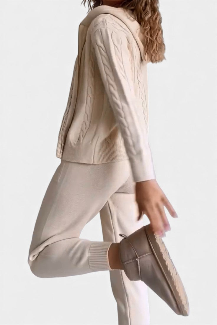 Perdita Cardigan & Twisted Jacquard Sweater Set - Casual Style