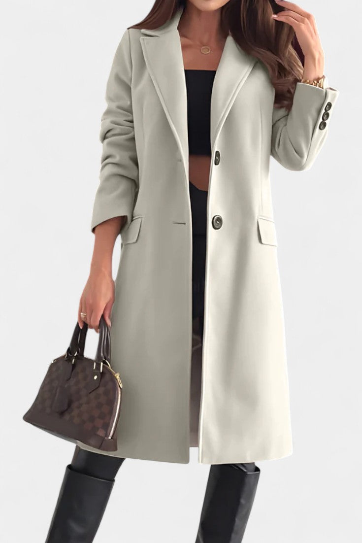 Armande Mid-Length Coat featuring Single-Breasted Button Closure and Notched Collar